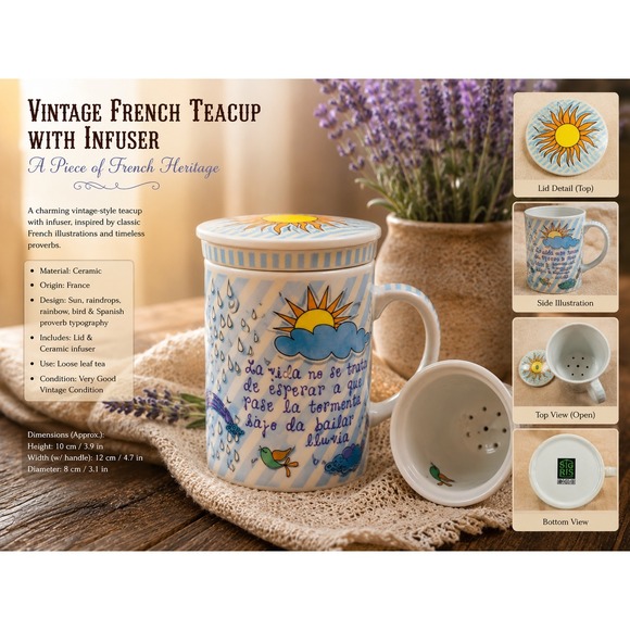 Sigris Other - Sigris Spanish Quote Tea Infuser Mug with Lid Ceramic Strainer Sun Rainbow Blue